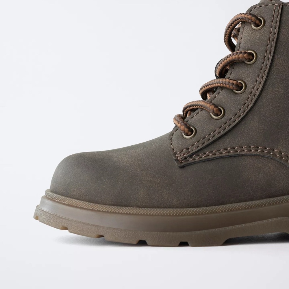Zara Kids Brown Laced Ankle Boots - Picture 3 of 6